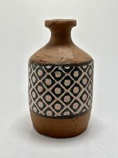 Mexican Folk Art Redware Clay Pottery Brown Hand Painted Design 7” Vase Vintage picture