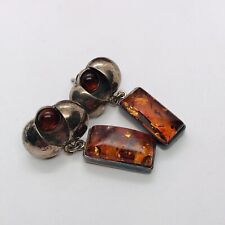 13.5g 925 STERLING SILVER ABSTRACT MODERNIST DESIGNER AMBER WORKED FINE EARRINGS picture