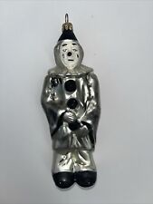 Poland Clown Christmas Ornament SilverBlack Pierrot Mime Blown Glass Handcrafted picture