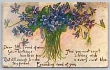 Postcard: Birthday, Violets, Poem, Sandford Card Co., 1921, Unposted w/Note picture