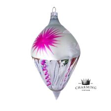 Extremely RARE Vtg Corning Pink &Gray w/White Mica Teardrop Glass Ornament picture