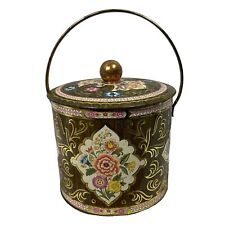 Vintage Daher England Embossed Floral Tin Storage Bucket Lid Handle 60s picture