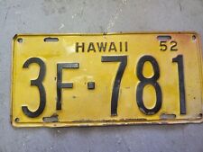 Vintage 1952 Hawaii License Plate Tag 3F 781 All Original picture
