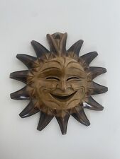 Hand Carved Wood Sun Smiling Face Folk Art Philipines/ Tahiti Tiki Wall Hanging picture