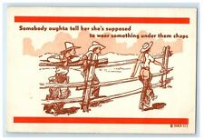 c1940’s Risqué Cowboy Cowgirl Chaps Humor Funny Postcard picture