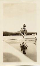 BOY REFLECTED WATER SUMMER FUN VINTAGE SNAPSHOT PHOTO picture