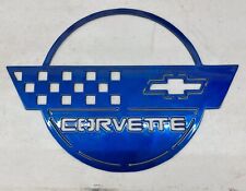 Plasma cut Kandy Blue Corvette circle metal man cave sign garage art  Chevrolet picture