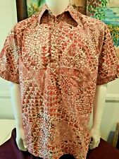 Vintage Men's Red Tropical Tiki Go Barefoot Hawaiian Shirt Made in USA Medium M picture