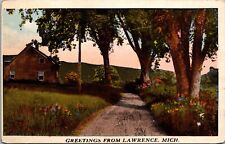 Postcard~Greetings From Lawrence Michigan~House~Dirt Road~c1920s picture
