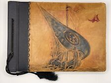 Original Vintage Hand Tooled Leather Photo Book Album Knights Templar Ship picture