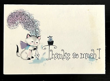 Vintage 60s Thank You Kitten Cat Cute Kitschy Greeting Card Art Deco American picture