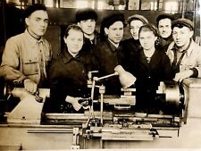 1940s ORIGINAL Snapshot Soviet Era Pretty Women Handsome Guys Workers Factory picture