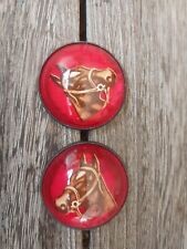 Vintage Pair Red Horse Bridle Rosettes picture