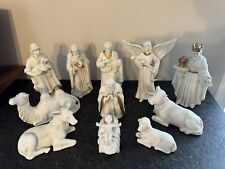 Vintage Nativity Set Of 11 Porcelain Figures With Gold Details picture