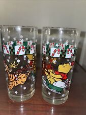 Two VTG Disney Winnie The Pooh & Tigger 100 Acre Holiday Drink Glasses picture