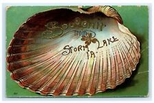 c1910's Souvenir From Storm Lake Iowa IA, Giant Shell Embossed Postcard picture