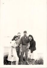 Pretty Young Women and Boyfriends at Pacific Beach 1940s Vintage Photograph picture