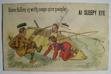 Sleepy Eye MN Falling Off Boat Old 1910s Minnesota Greetings Humor Postcard picture