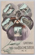 Postcard Greetings From Rochester New York NY Pansy Erie Canal Genesee River picture