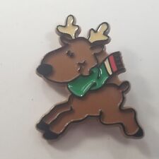 Hallmark PIN Christmas Vintage REINDEER Running GREEN SCARF Holiday Brooch picture