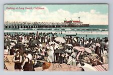 Long Beach CA-California, Bathing at Long Beach, Pier, Vintage Souvenir Postcard picture