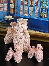Large Vintage Cute Pink Spaghetti Poodle Porcelain Figurine and Two Puppies picture