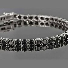 8TCW Round Cut Black Simulated Diamond Men's Gift Bracelet 14K White Gold Plated picture