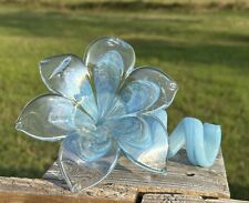 Vintage Murano Italian Blown Art Glass Flower Light Blue Glitter Twisted Stem picture