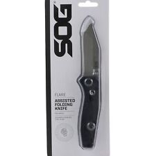 SOG Flare A/O Folding Pocket Knife Satin Polished Reversible Clip Black GRN picture