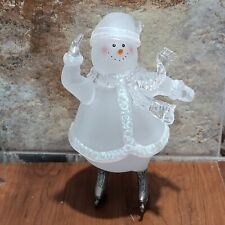 Vintage Christmas Around The World Skating Snowman Frosted Glass picture