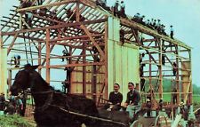 Postcard Amish Barn Raising Pennsylvania Dutch Barn Construction picture