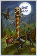 Matthew Kirscht Halloween Xmas Tied Up Man in Moon Skull Shiverbones Postcard MK picture