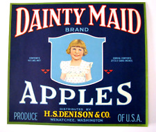 Original 1930s bordered blue DAINTY MAID apple crate label  Wenatchee polka dot picture