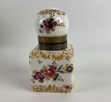 Limoge Inkwell Brass Hinge Porcelain Floral And Gold Hand painted Vintage  picture