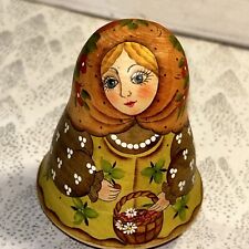 Russian Roly-Poly Wooden Hand Painted Musical Flower Basket  Handmade - 4.5” picture