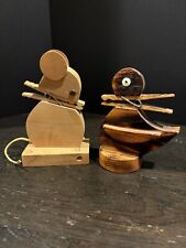Pair Of Wooden Clothespin Recipe Holders Duck And Mouse Vtg picture