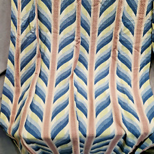 Vtg Rustic Barkcloth Curtains Arrow Chevron Stripe  Fabric Drape PAIR Blue Lime picture