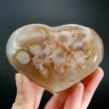3.7in 389g Large Sakura Flower Agate Heart Shaped Palm Stone, Madagascar picture