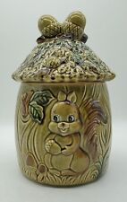 Vintage Green Squirrel In An Acorn Tree Ceramic Cookie Jar Made In Japan  picture