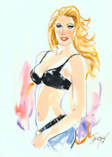 Playboy Artist Doug Sneyd Signed Original Art Sketch Blond in Bikini Top & Jeans picture