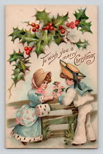 Postcard Merry Christmas Greeting Cute Girl and Sailor Boy Hollys Divided Back picture
