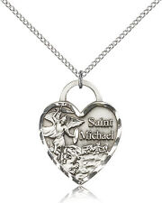 Saint Michael The Archangel Medal Heart For Women Sterling Silver Necklace 18 picture