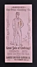 1880s antique DANBURY ONE-PRICE CLOTHING Co ct FASHION w RR TIMETABLE mgr BRETT picture