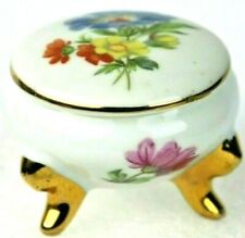 Original Porcelain Hand-painted Footed Trinket Box Floral Mid-Century   picture