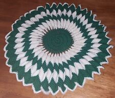 Vintage Handmade Green & White Chevron Yarn Crochet DOILY Doilie Ruffled Round picture
