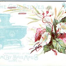 c1880s Quincy Illinois Gem City Stove Trade Card Cast Iron Flowers Range Vtg C23 picture