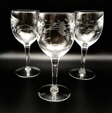 3 Vtg Princess House Heritage Pattern Gray Cut Floral Clear Wine Glasses 6 in picture