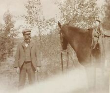 Circa 1900 Original Pikes Peak Region Photograph Man w/ Horse Candid Colorado picture