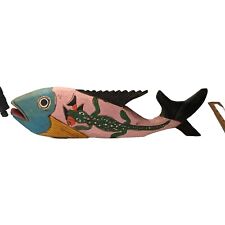 Vintage Mexican Folk Art Hand Painted Carved Wooden Fish 16