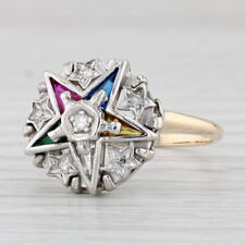 Order Eastern Star Ring 14k Gold OES Masonic Signet Diamond Lab Created Gemstone picture